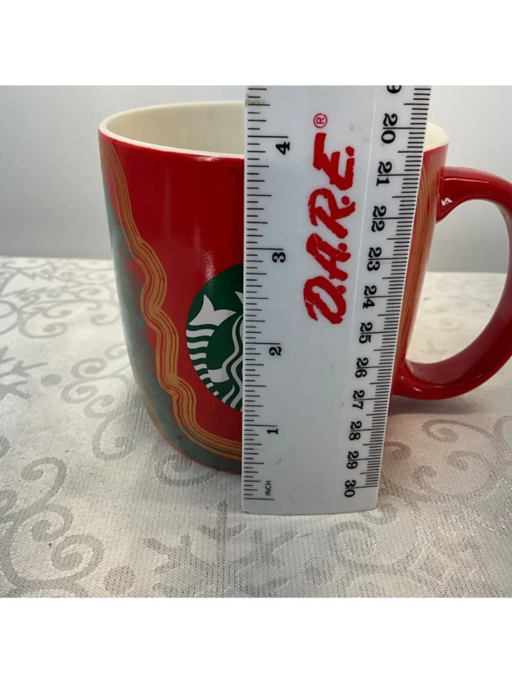 Starbucks 2021 18oz Red & Green Mug With Gold Swirl Design